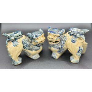 Okinawan Shisa Guardian Lion-Dog Handcrafted Painted Clay Ceramic Set Figurines